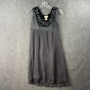 Saja Womens Silk Scoop Neck Lightweight Tie Waist Dress Black Beaded Size 0 EUC